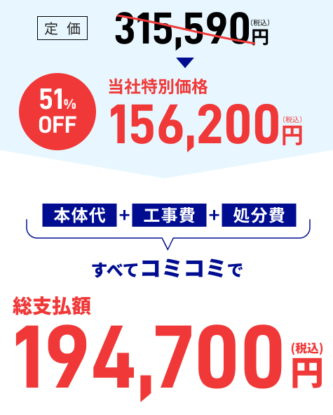 本体代+工事費+処分費すべてコミコミで総支払額194,700円（税込）